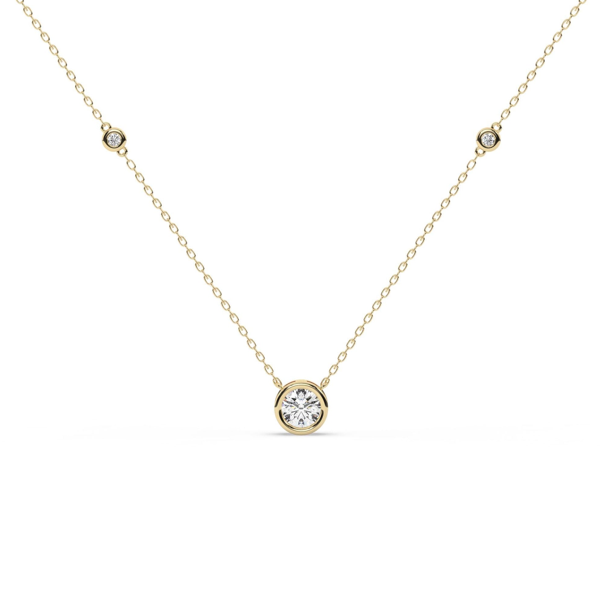 Modern Station Necklace with Statement Center | 14k Gold | Everyday Diamond Necklace | Gift for Wife or Girlfriend / Holiday jewelry gift