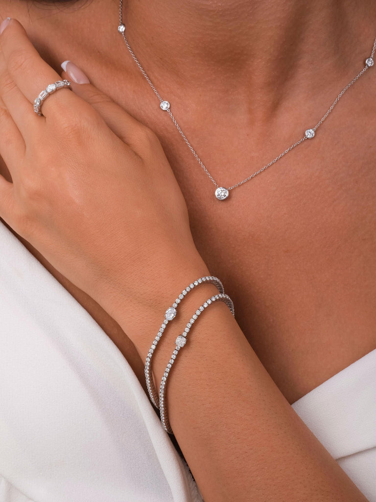 Modern Station Necklace with Statement Center | 14k Gold | Everyday Diamond Necklace | Gift for Wife or Girlfriend / Holiday jewelry gift