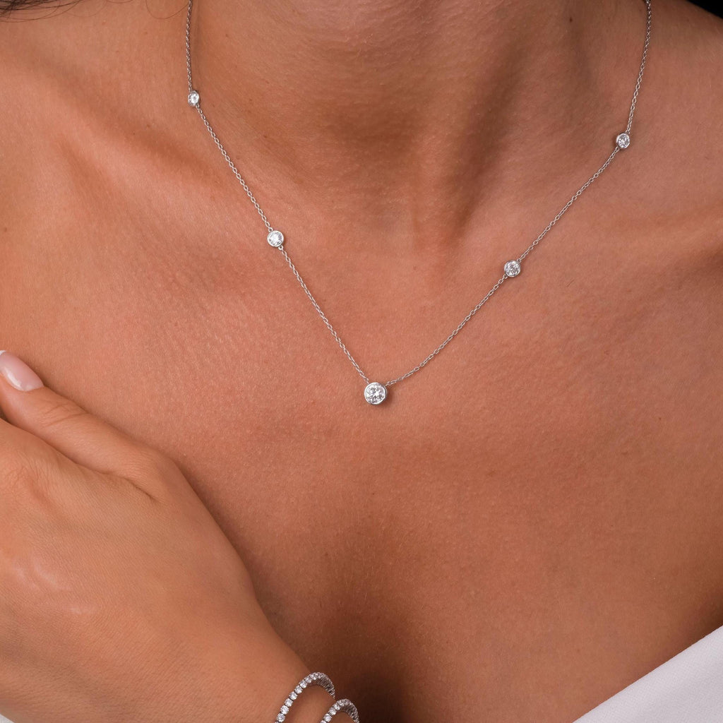 Modern Station Necklace with Statement Center | 14k Gold | Everyday Diamond Necklace | Gift for Wife or Girlfriend / Holiday jewelry gift