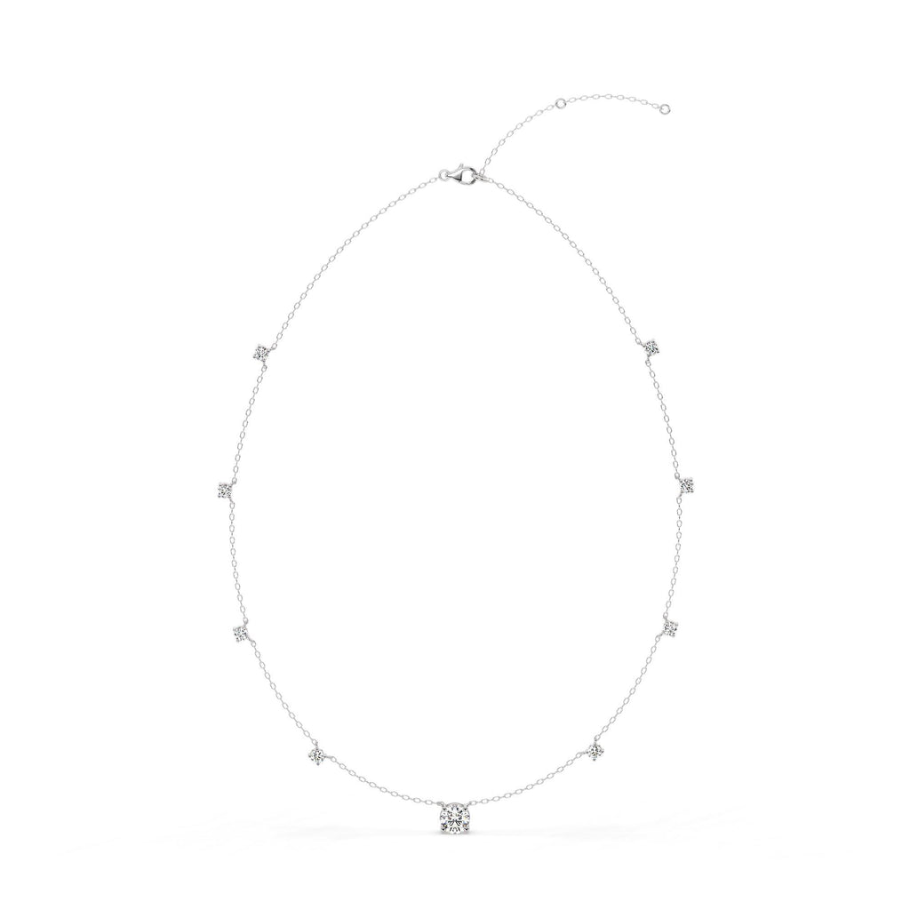 Modern Station Necklace with Statement Center | 14k Gold | Everyday Diamond Necklace | Gift for Wife or Girlfriend / Holiday jewelry gift