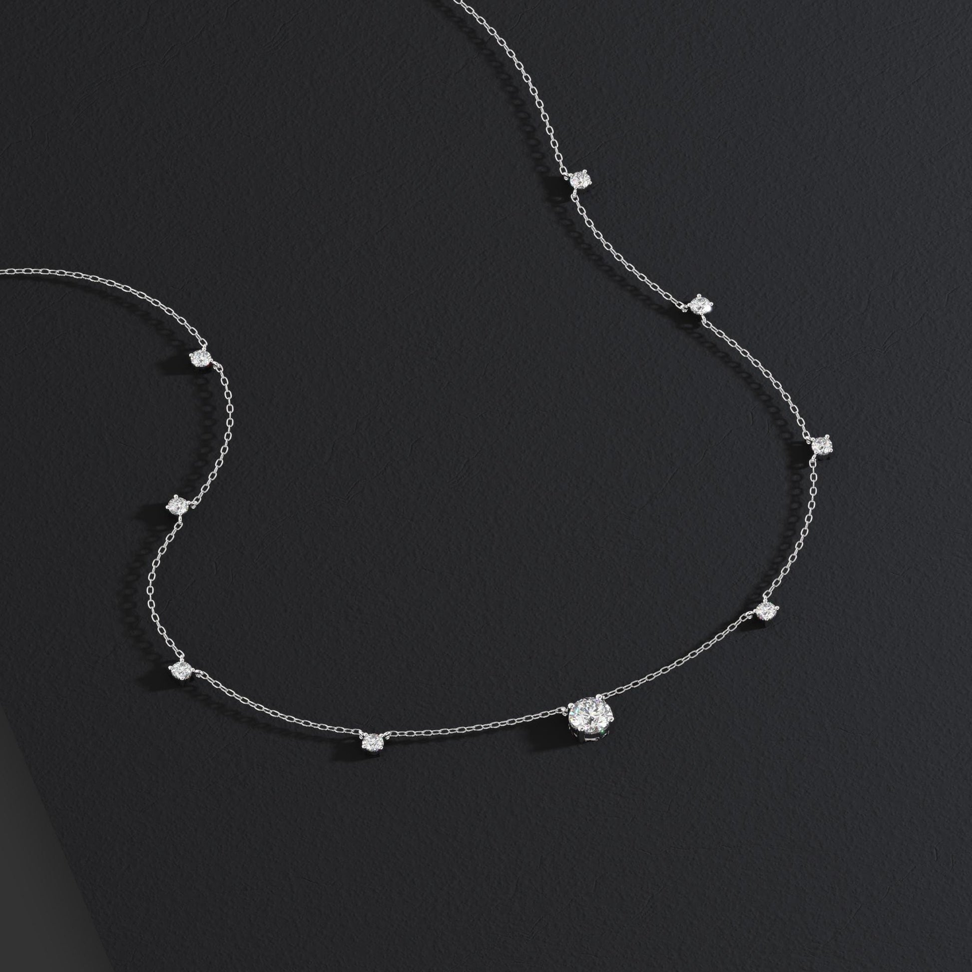 Modern Station Necklace with Statement Center | 14k Gold | Everyday Diamond Necklace | Gift for Wife or Girlfriend / Holiday jewelry gift