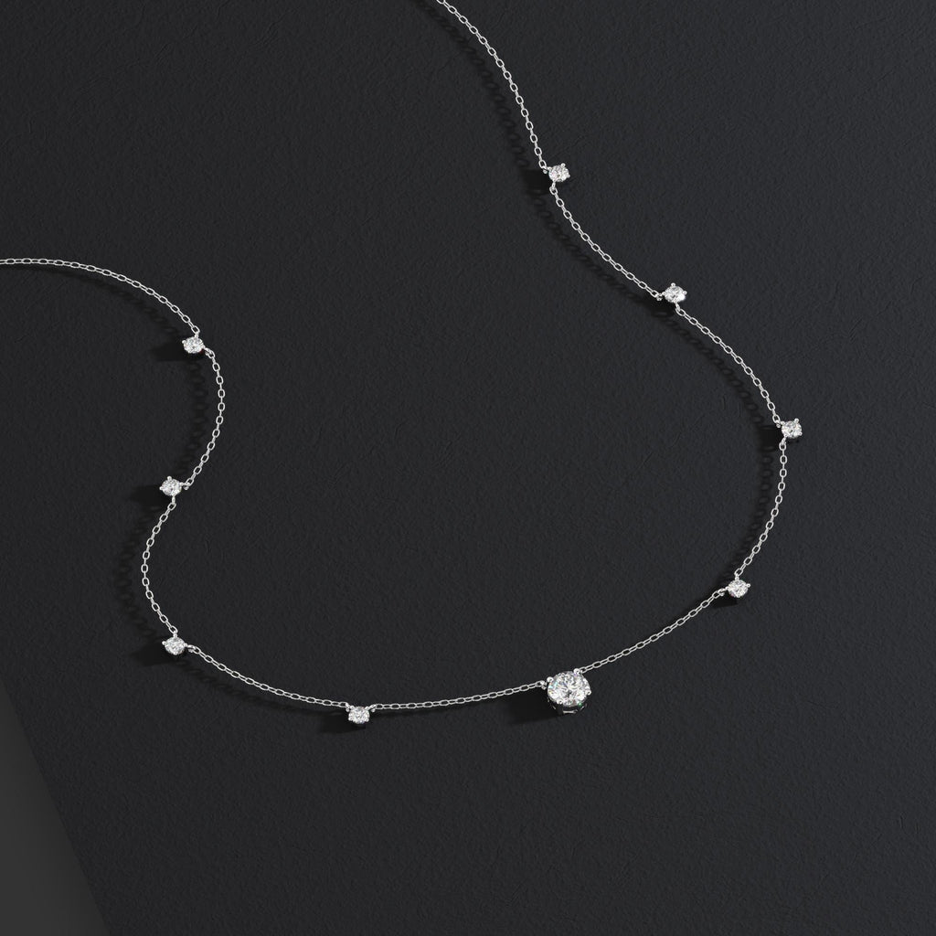 Modern Station Necklace with Statement Center | 14k Gold | Everyday Diamond Necklace | Gift for Wife or Girlfriend / Holiday jewelry gift