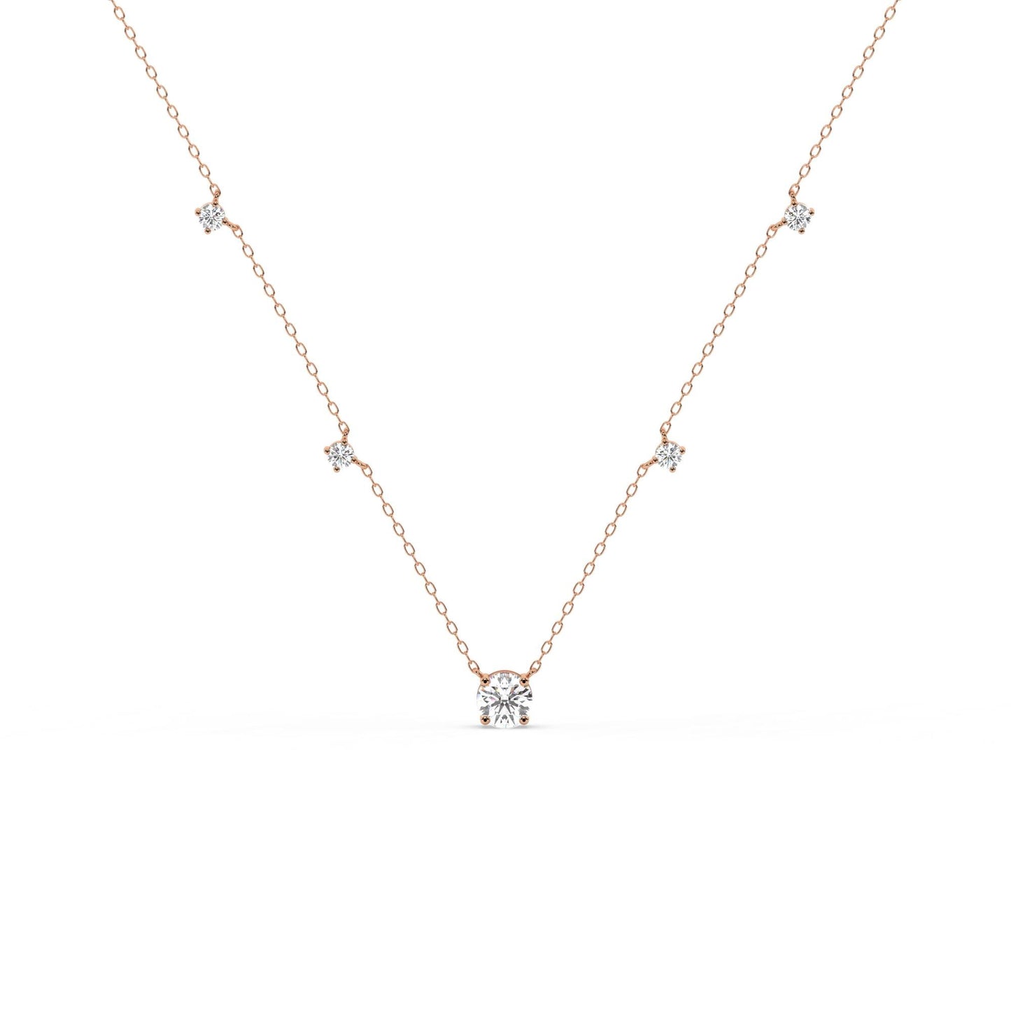 Modern Station Necklace with Statement Center | 14k Gold | Everyday Diamond Necklace | Gift for Wife or Girlfriend / Holiday jewelry gift