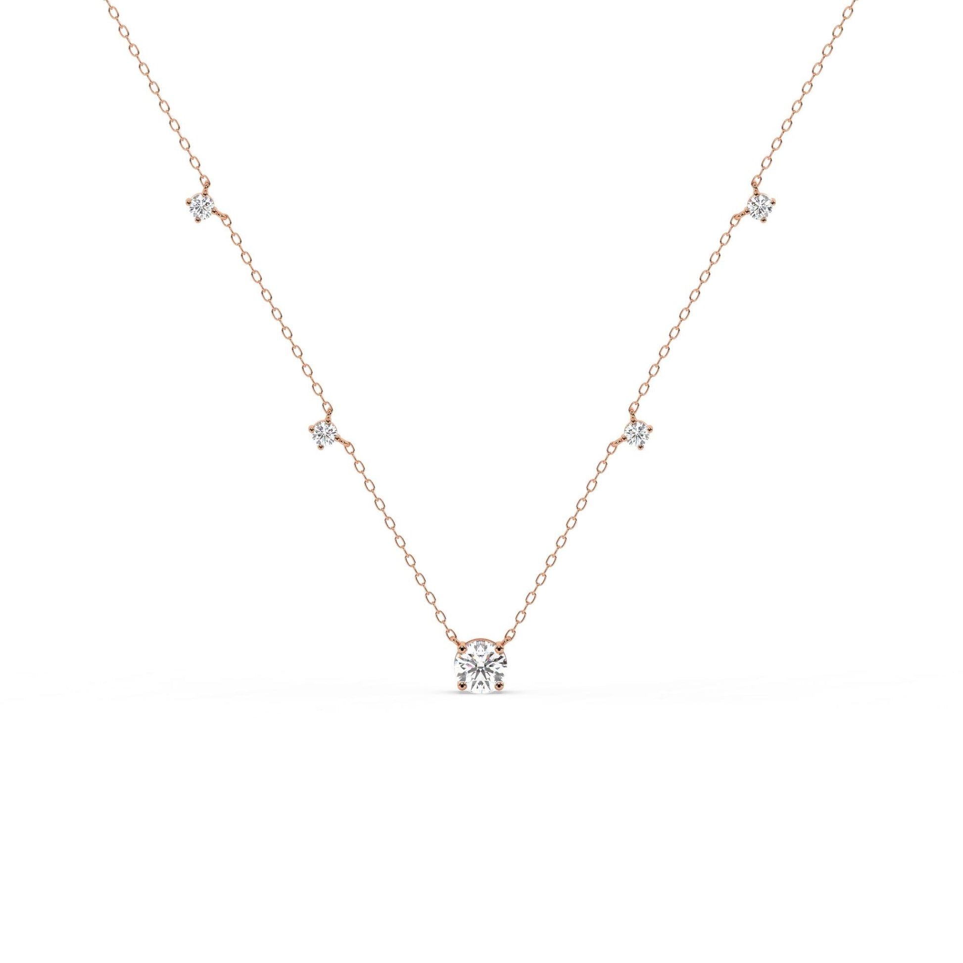 Modern Station Necklace with Statement Center | 14k Gold | Everyday Diamond Necklace | Gift for Wife or Girlfriend / Holiday jewelry gift