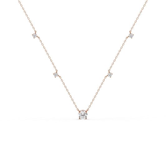 Modern Station Necklace with Statement Center | 14k Gold | Everyday Diamond Necklace | Gift for Wife or Girlfriend / Holiday jewelry gift