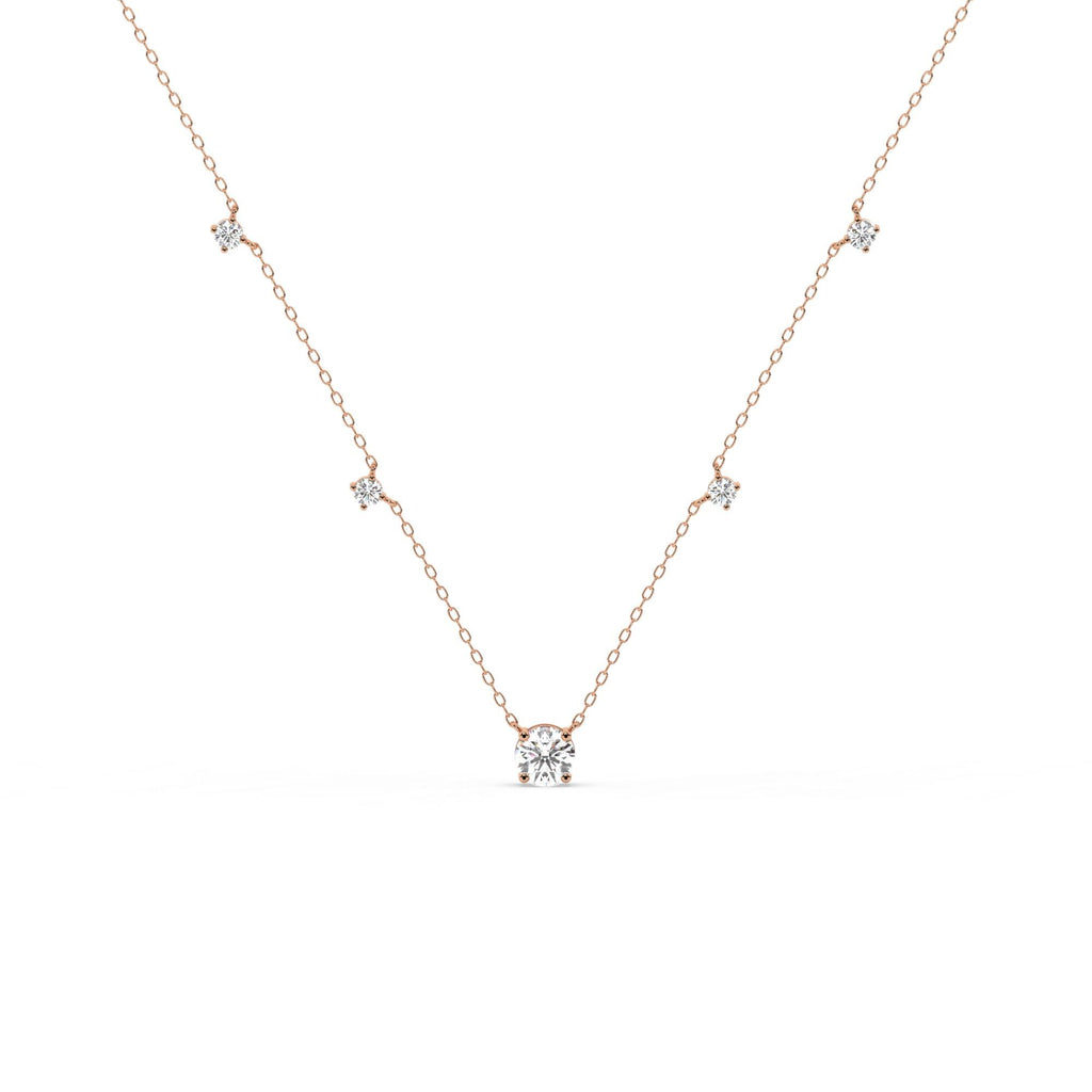 Modern Station Necklace with Statement Center | 14k Gold | Everyday Diamond Necklace | Gift for Wife or Girlfriend / Holiday jewelry gift