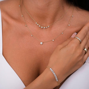 Modern Station Necklace with Statement Center | 14k Gold | Everyday Diamond Necklace | Gift for Wife or Girlfriend / Holiday jewelry gift