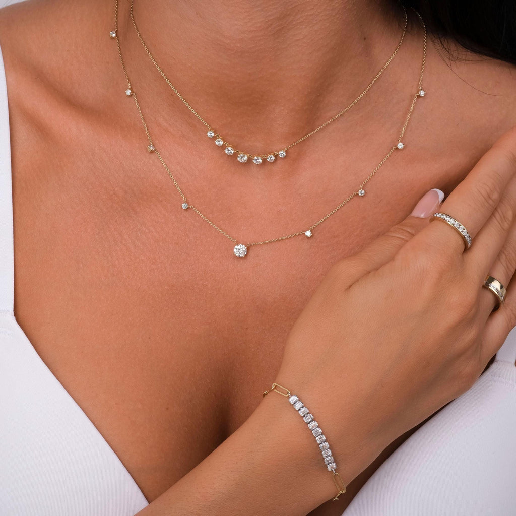 Modern Station Necklace with Statement Center | 14k Gold | Everyday Diamond Necklace | Gift for Wife or Girlfriend / Holiday jewelry gift