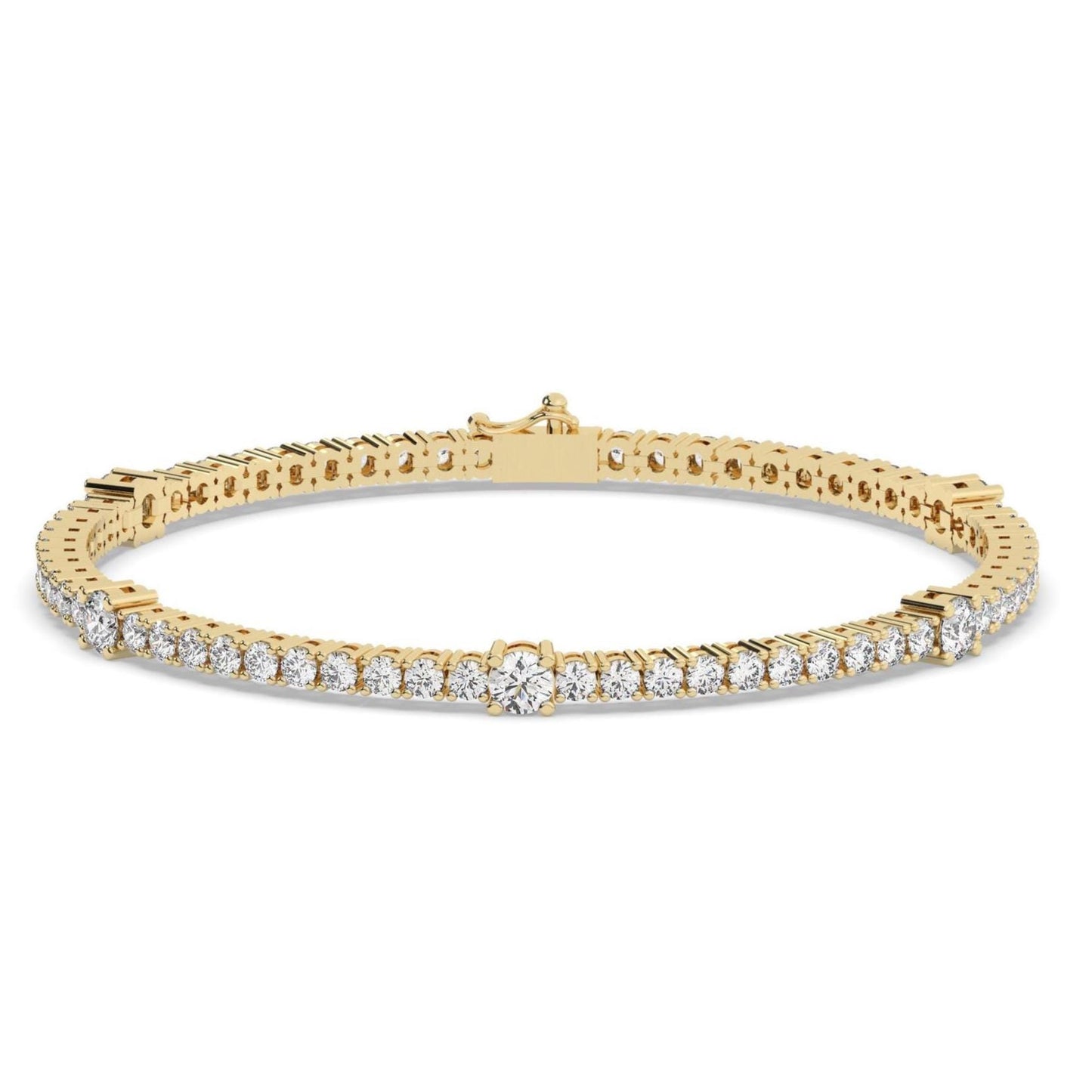 Diamond Station Tennis Bracelet / 14k Gold 4 Prong Setting Tennis Bracelet / Classic Tennis Bracelet / Lab and Natural Diamond Options