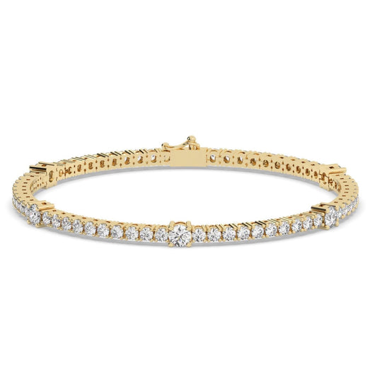 Diamond Station Tennis Bracelet / 14k Gold 4 Prong Setting Tennis Bracelet / Classic Tennis Bracelet / Lab and Natural Diamond Options