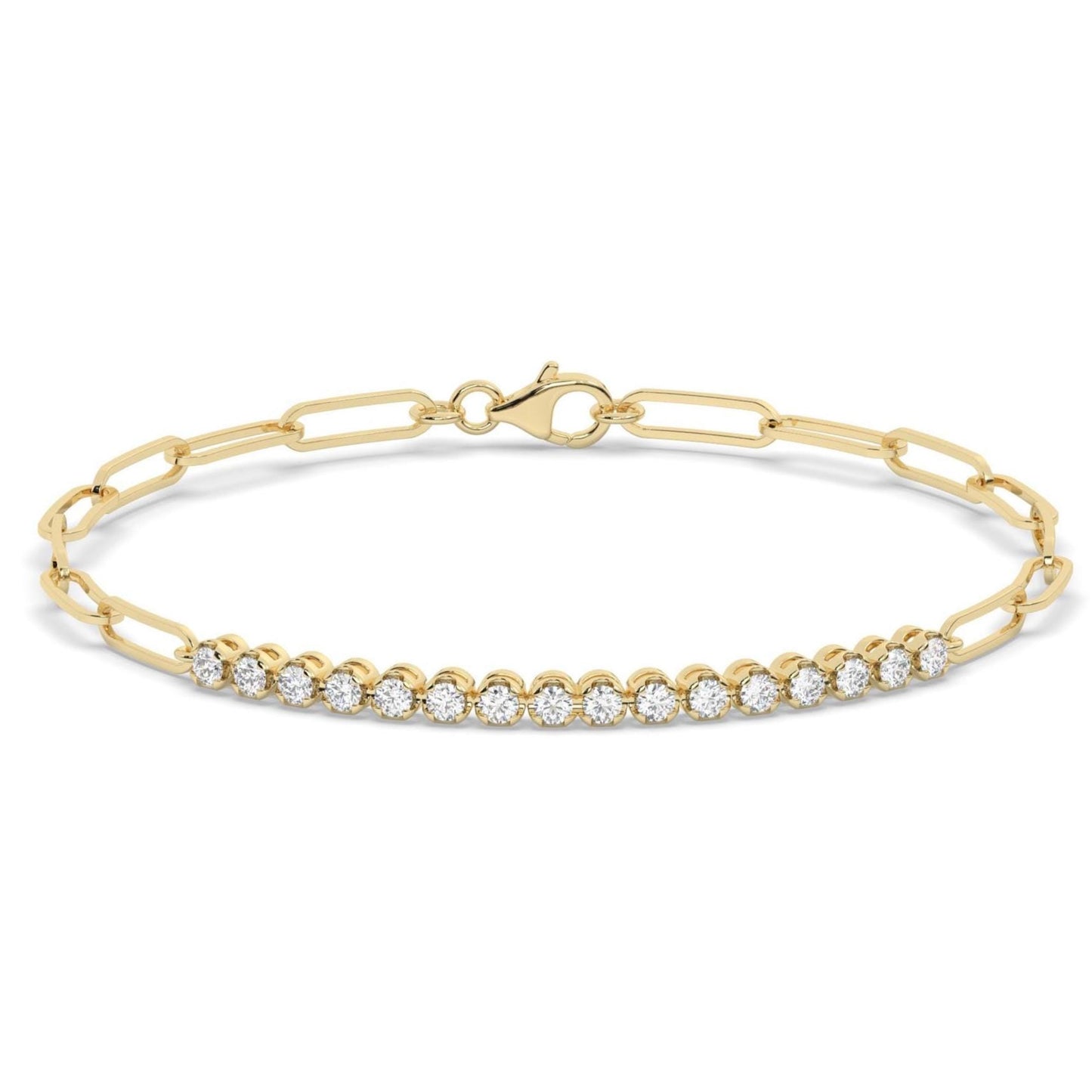 Crown Buttercup Tennis Paperclip Bracelet | 14k Gold | Moissanite or Diamond | Vintage-Inspired Chain Bracelet Gift for Her