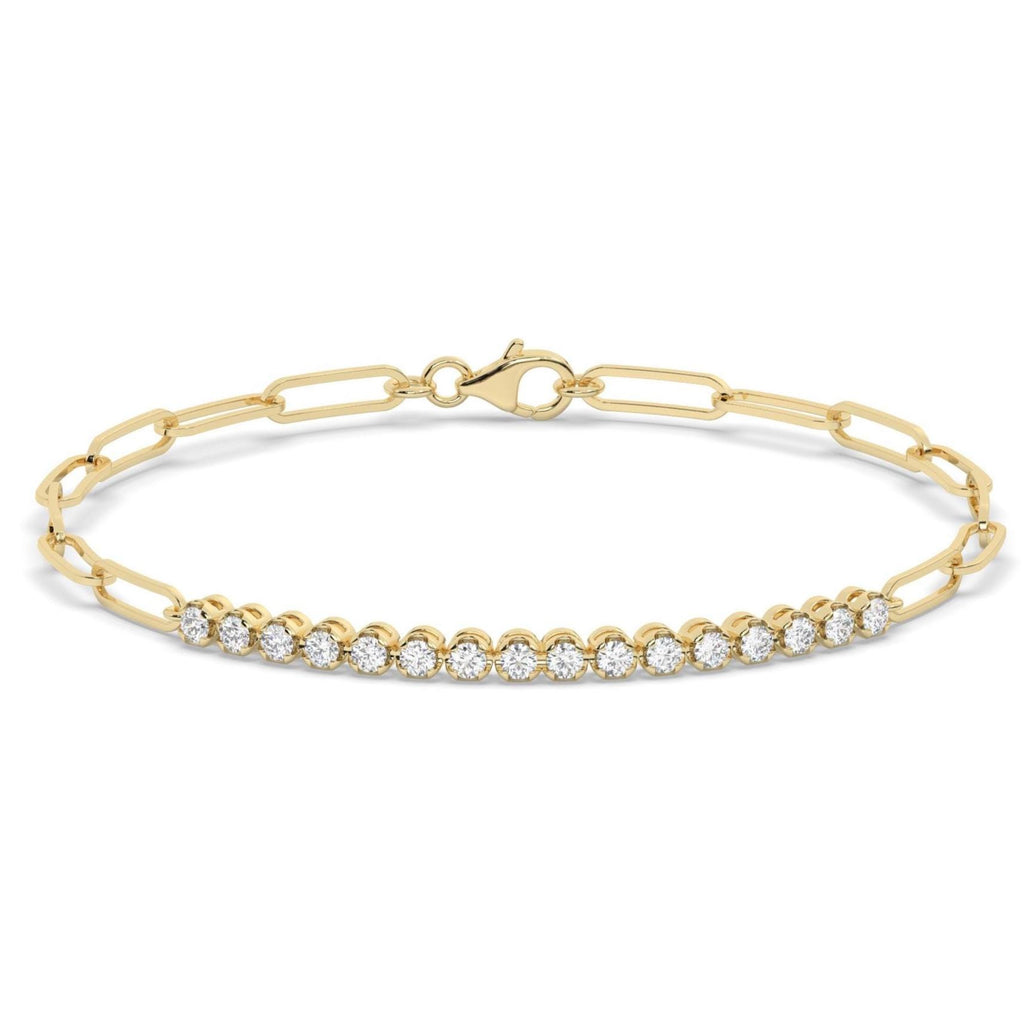 Crown Buttercup Tennis Paperclip Bracelet | 14k Gold | Moissanite or Diamond | Vintage-Inspired Chain Bracelet Gift for Her