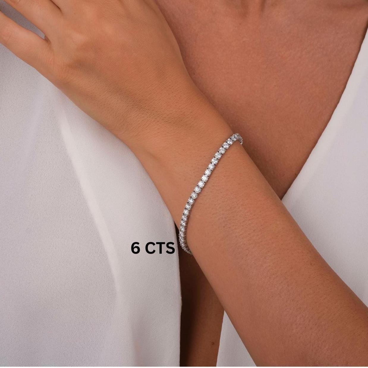 Diamond 4 Prong Tennis Bracelet / 14k Gold Crown Classic Tennis Bracelet / Elegant Gift For Her / Natural, Lab, Moissanite Options