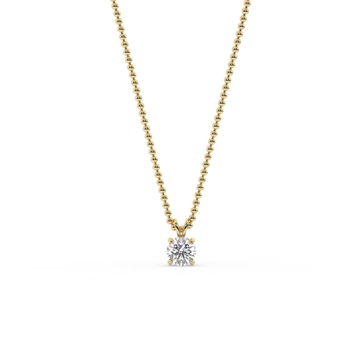 14k Gold Ball Chain Solitaire Necklace | Round Brilliant Cut Natural or Lab Diamond | Everyday Gift Jewelry I 0.30 CT to 1 CT size Options