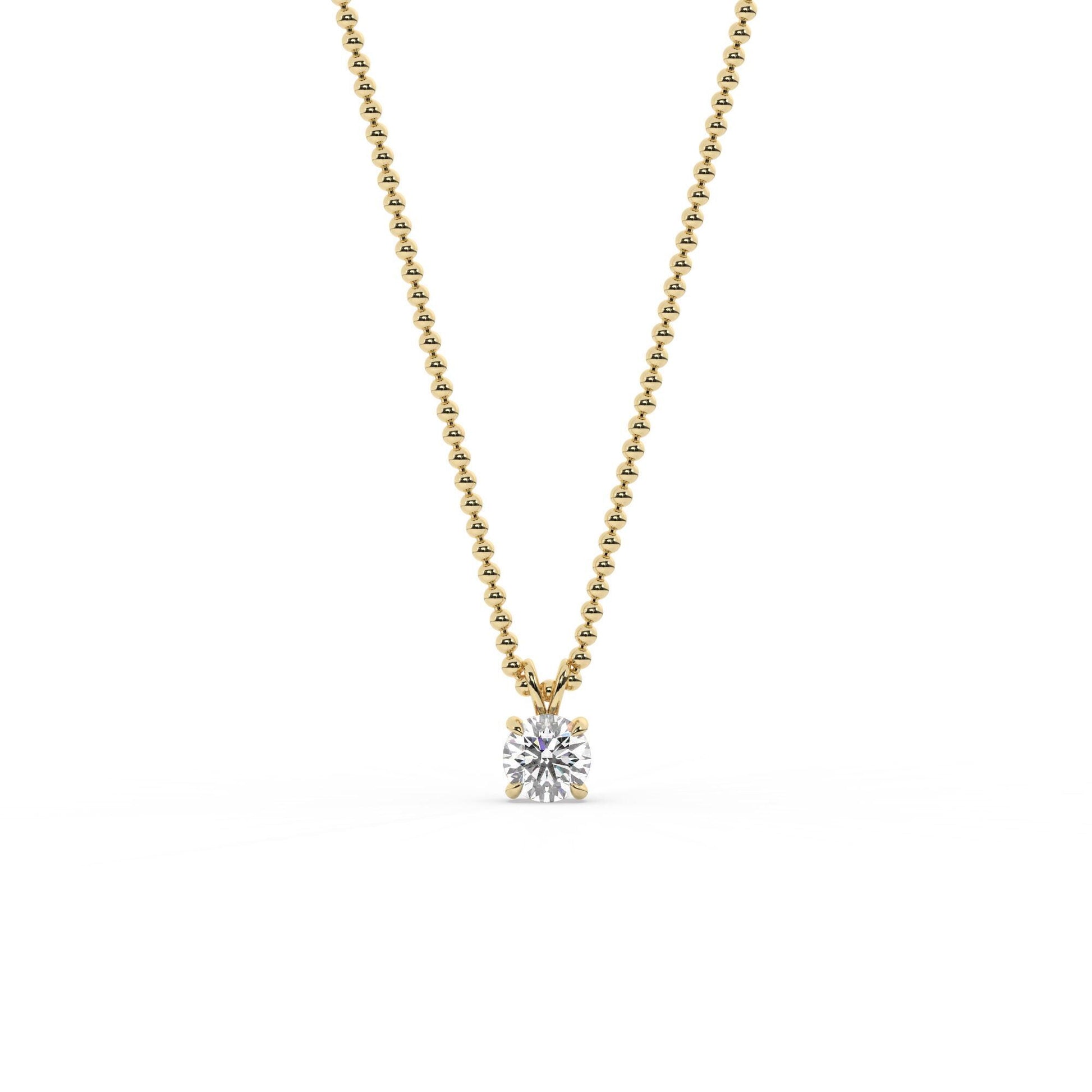14k Gold Ball Chain Solitaire Necklace | Round Brilliant Cut Natural or Lab Diamond | Everyday Gift Jewelry I 0.30 CT to 1 CT size Options