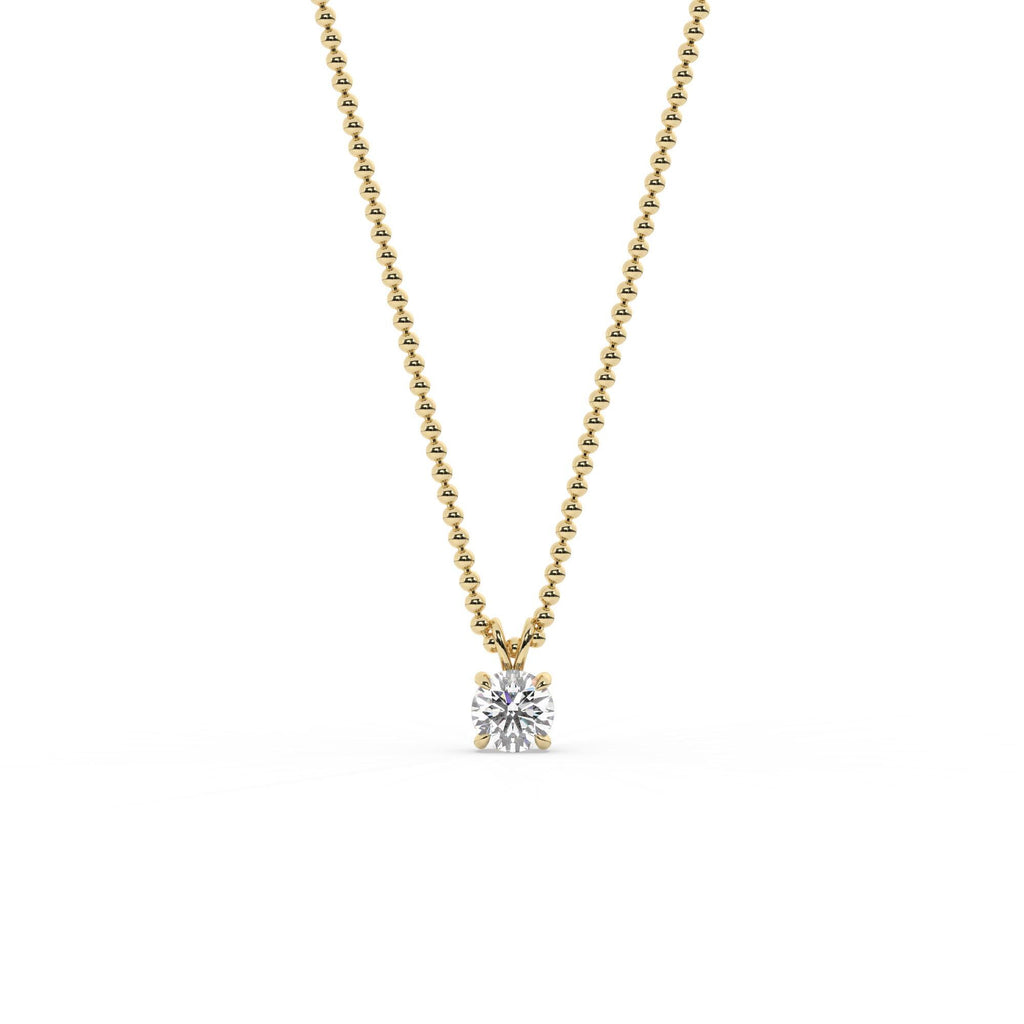 14k Gold Ball Chain Solitaire Necklace | Round Brilliant Cut Natural or Lab Diamond | Everyday Gift Jewelry I 0.30 CT to 1 CT size Options