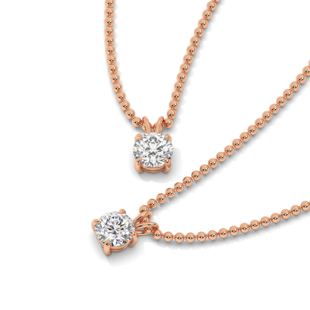 14k Gold Ball Chain Solitaire Necklace | Round Brilliant Cut Natural or Lab Diamond | Everyday Gift Jewelry I 0.30 CT to 1 CT size Options