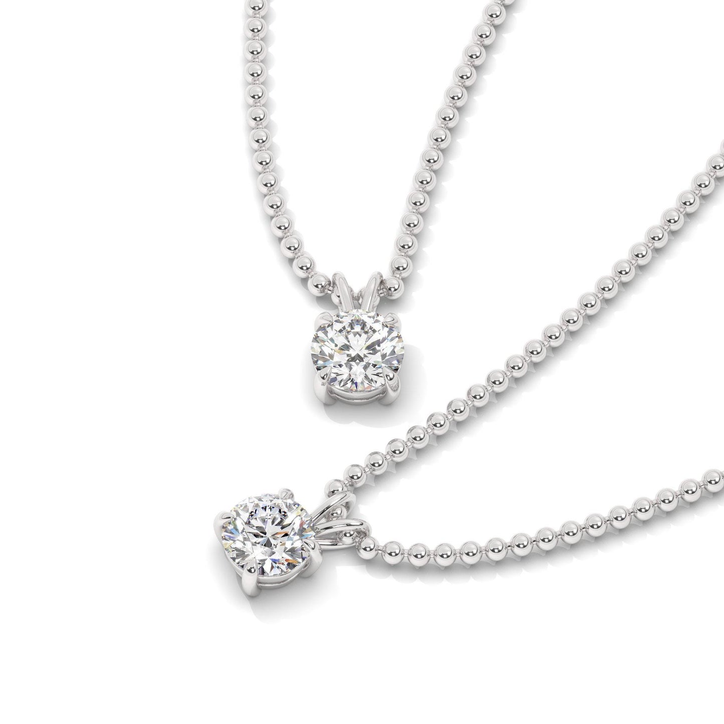 14k Gold Ball Chain Solitaire Necklace | Round Brilliant Cut Natural or Lab Diamond | Everyday Gift Jewelry I 0.30 CT to 1 CT size Options