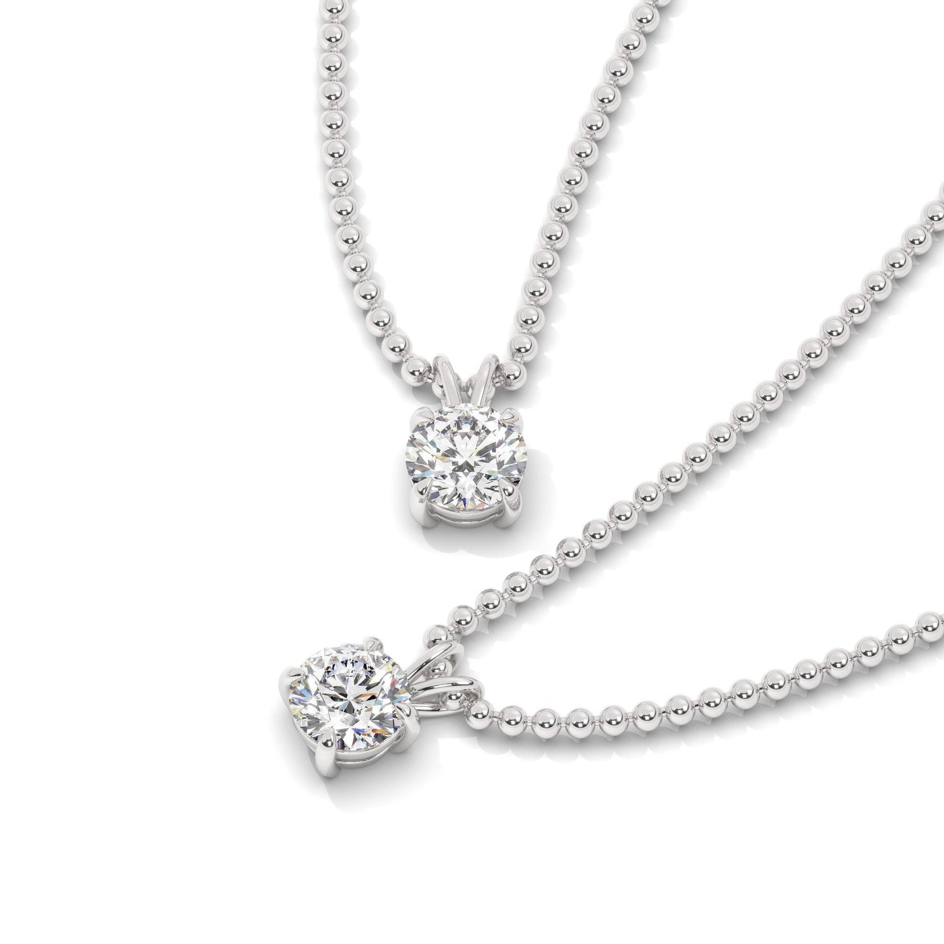 14k Gold Ball Chain Solitaire Necklace | Round Brilliant Cut Natural or Lab Diamond | Everyday Gift Jewelry I 0.30 CT to 1 CT size Options