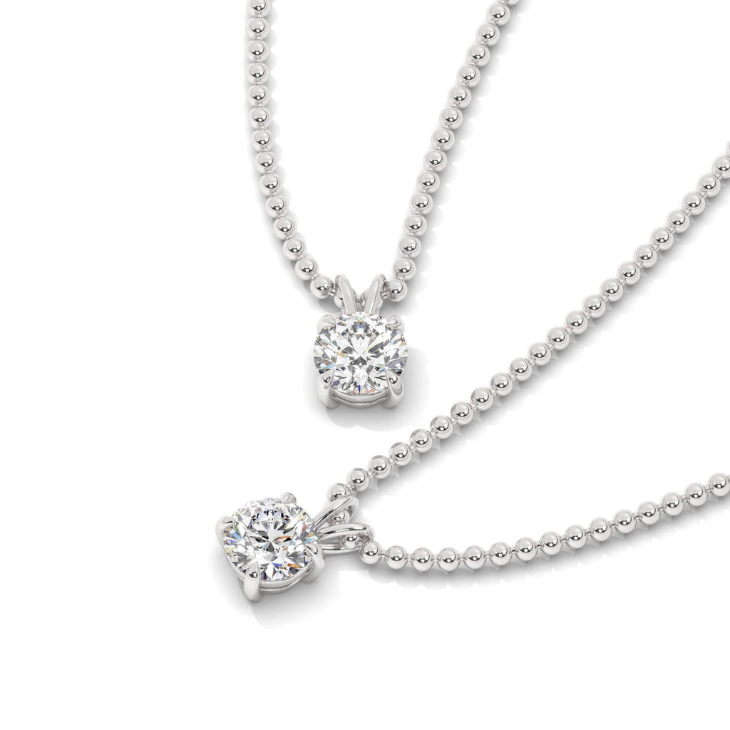 14k Gold Ball Chain Solitaire Necklace | Round Brilliant Cut Natural or Lab Diamond | Everyday Gift Jewelry I 0.30 CT to 1 CT size Options