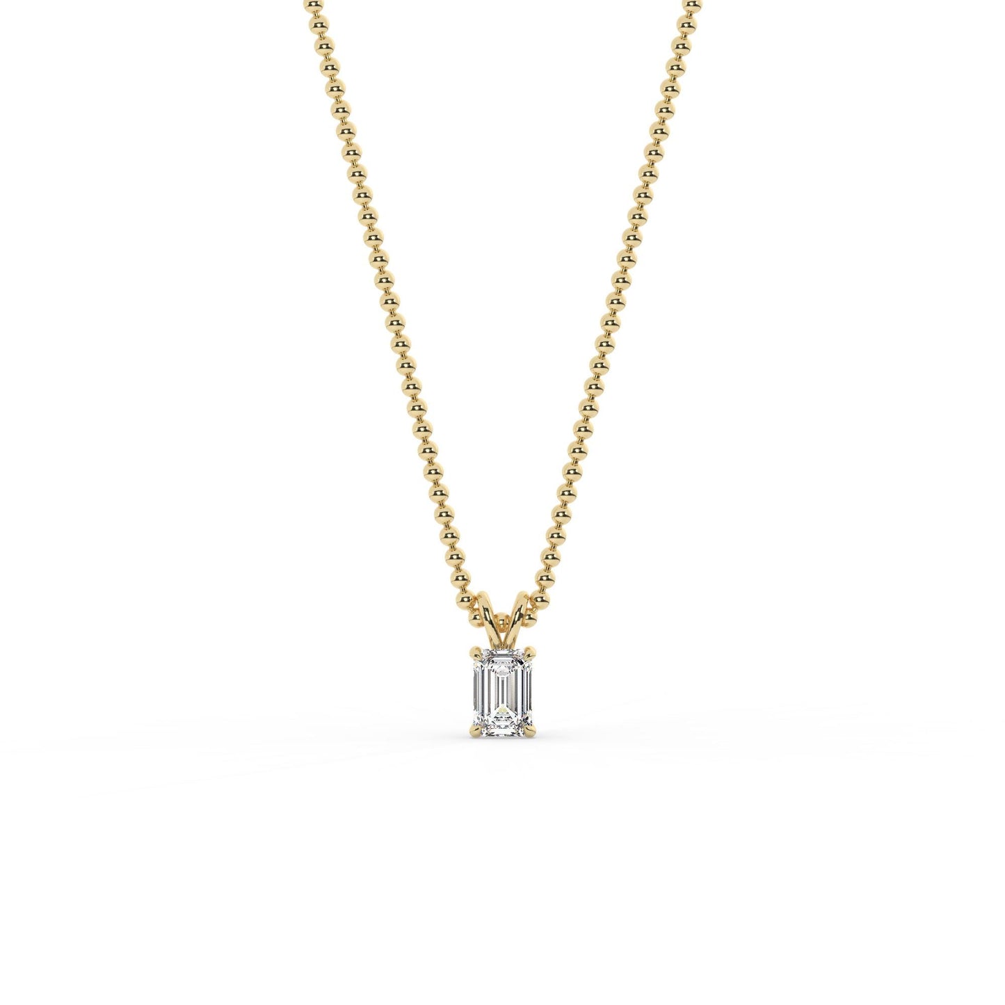 14k Gold Ball Chain Emerald Cut Solitaire Necklace | Natural or Lab Diamond | Everyday Gift Jewelry I 0.30 CT to 1 CT size Options
