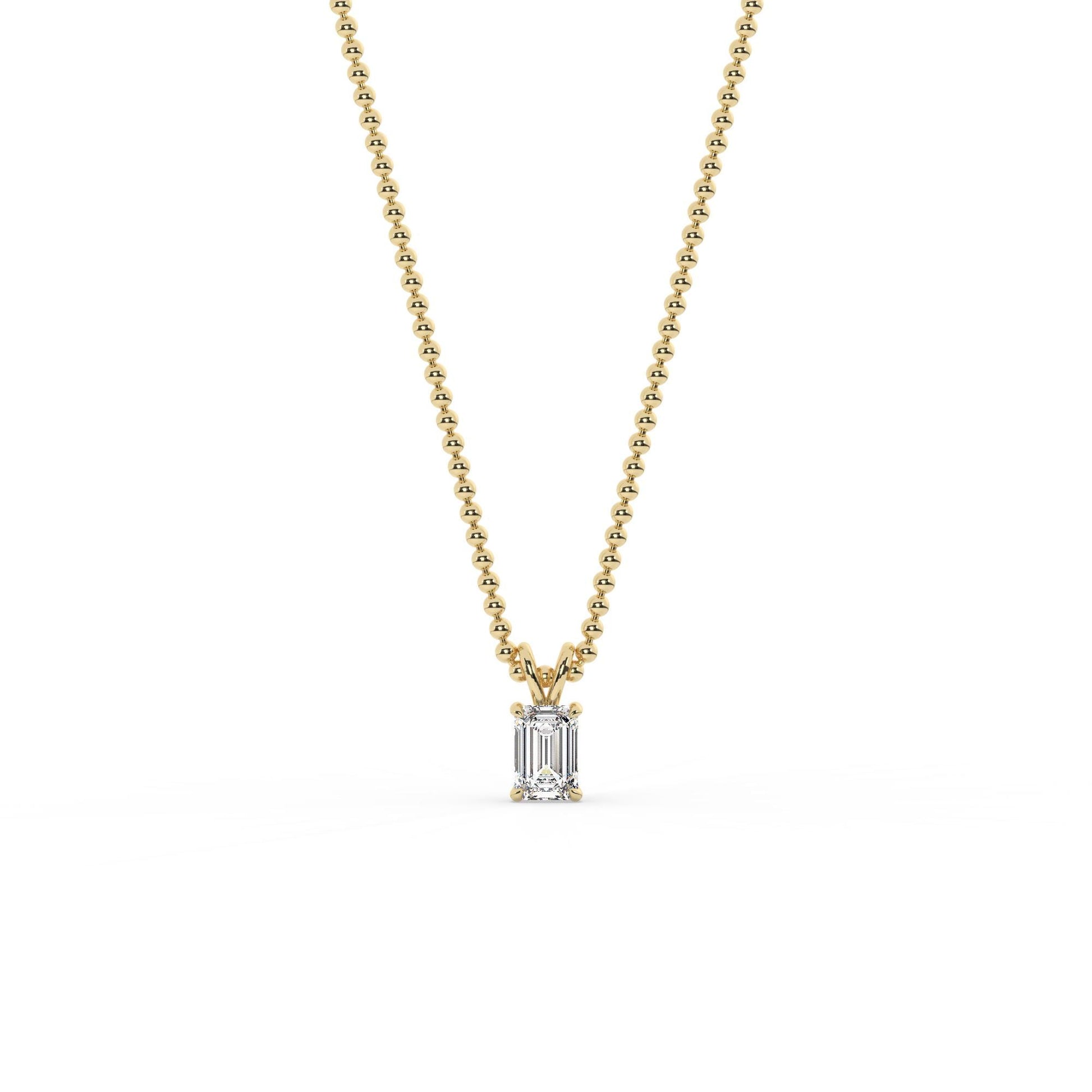 14k Gold Ball Chain Emerald Cut Solitaire Necklace | Natural or Lab Diamond | Everyday Gift Jewelry I 0.30 CT to 1 CT size Options