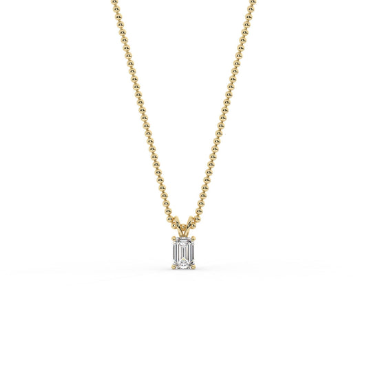 14k Gold Ball Chain Emerald Cut Solitaire Necklace | Natural or Lab Diamond | Everyday Gift Jewelry I 0.30 CT to 1 CT size Options