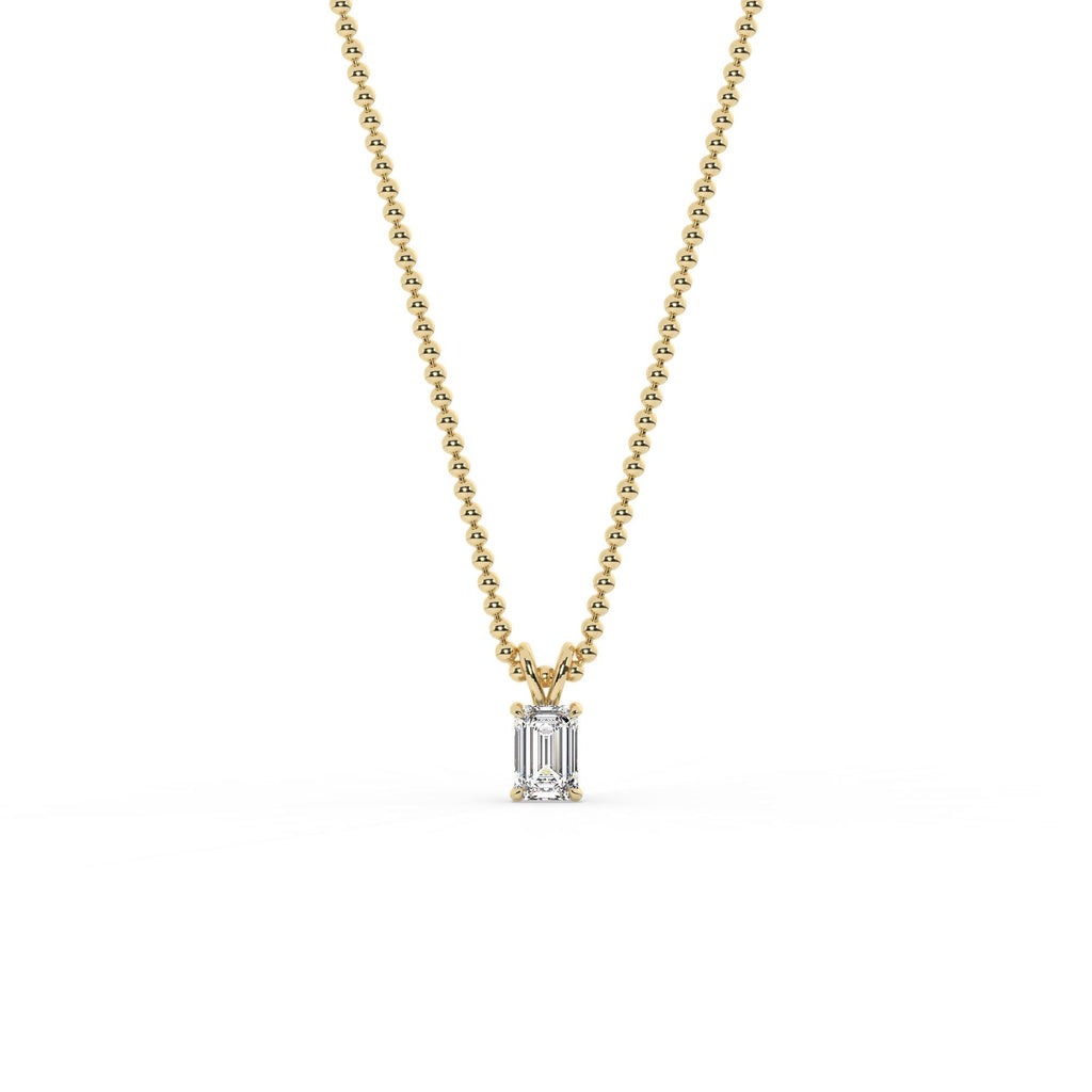 14k Gold Ball Chain Emerald Cut Solitaire Necklace | Natural or Lab Diamond | Everyday Gift Jewelry I 0.30 CT to 1 CT size Options