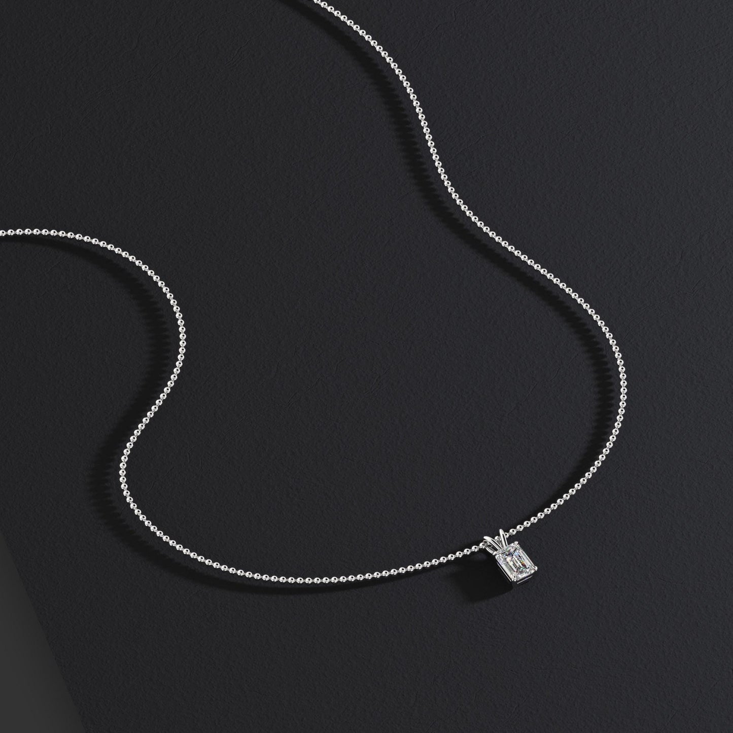 14k Gold Ball Chain Emerald Cut Solitaire Necklace | Natural or Lab Diamond | Everyday Gift Jewelry I 0.30 CT to 1 CT size Options