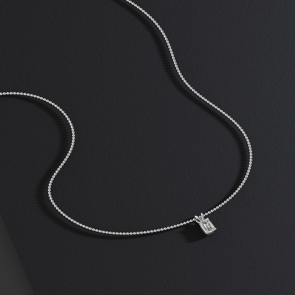 14k Gold Ball Chain Emerald Cut Solitaire Necklace | Natural or Lab Diamond | Everyday Gift Jewelry I 0.30 CT to 1 CT size Options