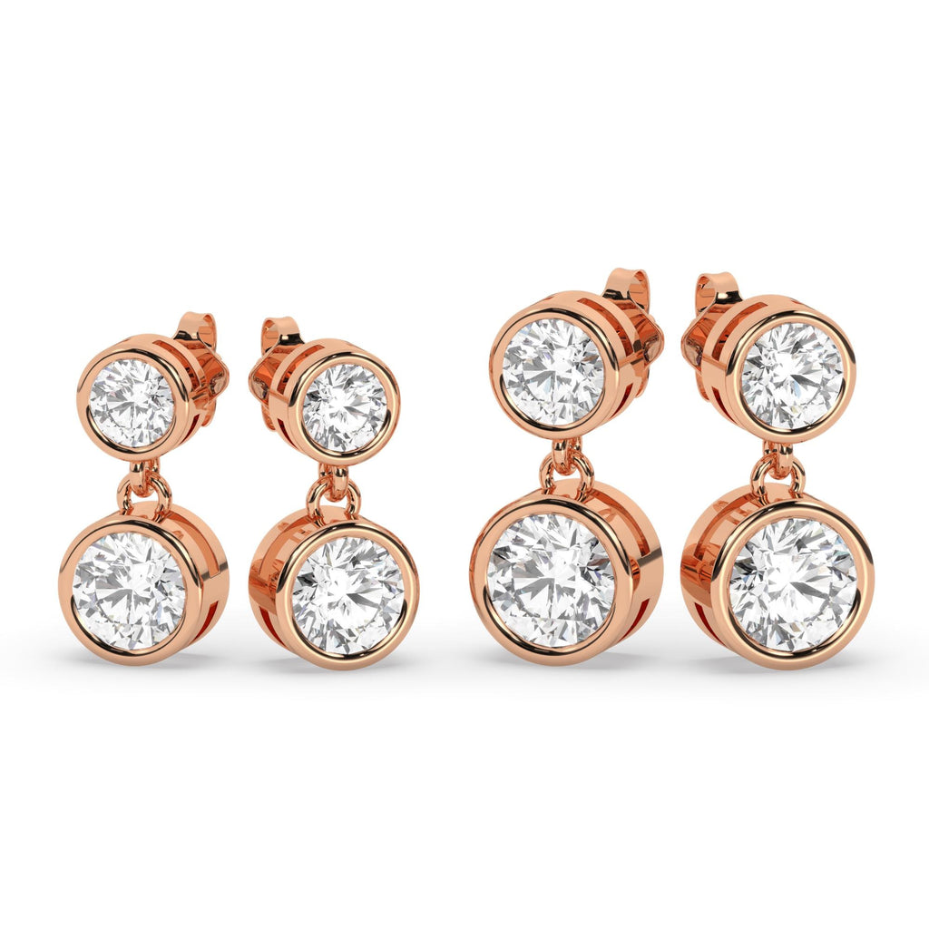 Round Shape Bezel Set Diamond Dangling Earrings / 14k Gold and Diamond Drop Earrings / IGI Certified Lab Diamond Earrings