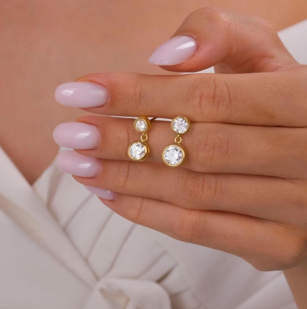 Round Shape Bezel Set Diamond Dangling Earrings / 14k Gold and Diamond Drop Earrings / IGI Certified Lab Diamond Earrings