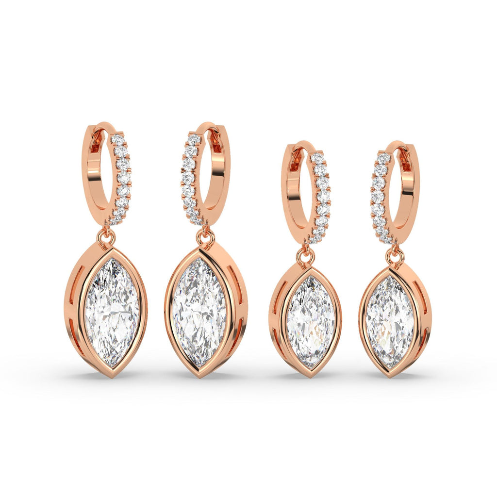 Marquise Cut Bezel Diamond Dangling Earrings / 14k Gold Diamond Earrings / Anniversary Gift / Birthday Gift /Graduation Gift / Bridal Gift
