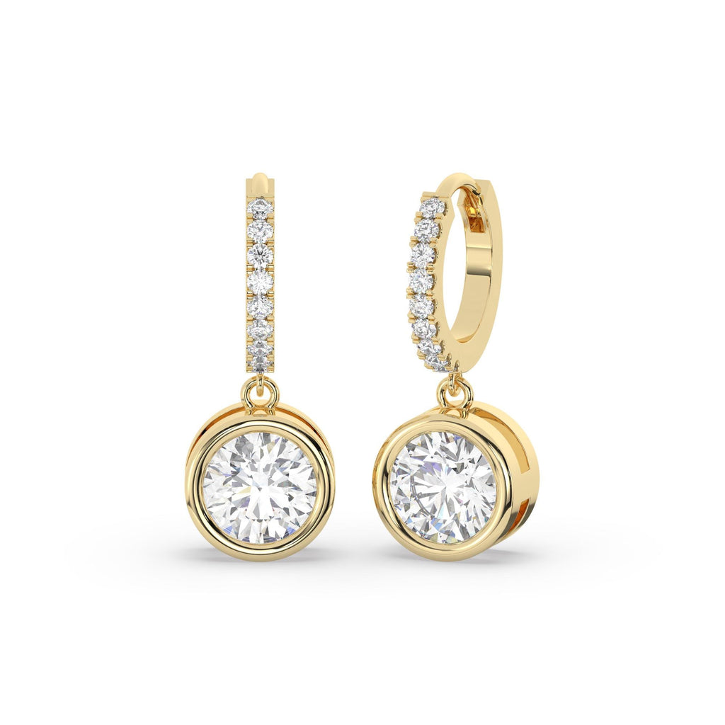Round Brilliant Cut Bezel Diamond Dangling Earrings / 14k Gold Diamond Earrings / Anniversary Gift / Birthday Gift / Lab and Natural Diamond