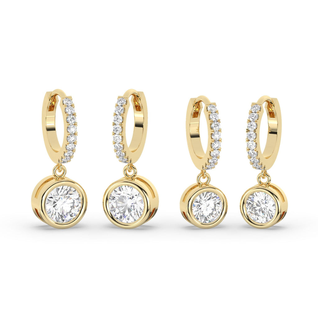 Round Brilliant Cut Bezel Diamond Dangling Earrings / 14k Gold Diamond Earrings / Anniversary Gift / Birthday Gift / Lab and Natural Diamond