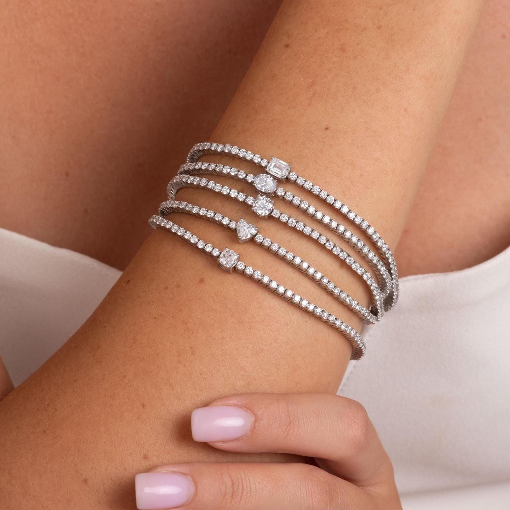 Tennis Bracelet with Large Center Stone | 5 Unique Stone Shapes | 14k Gold, Natural or Lab Diamond | Custom Luxury Gift