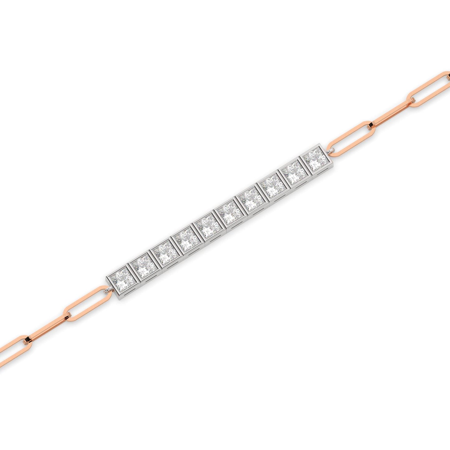 Diamond Paperclip Bracelet / 14k Gold Bezel Setting Princess Cut Bracelet / Dainty and Elegant Diamond Bracelet