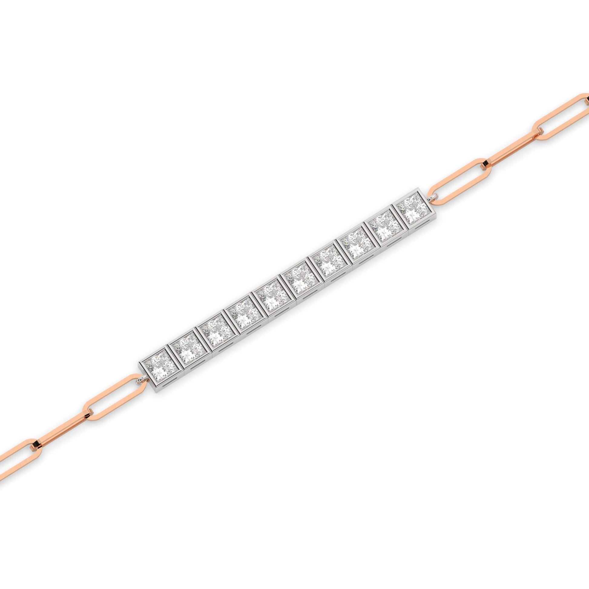 Diamond Paperclip Bracelet / 14k Gold Bezel Setting Princess Cut Bracelet / Dainty and Elegant Diamond Bracelet