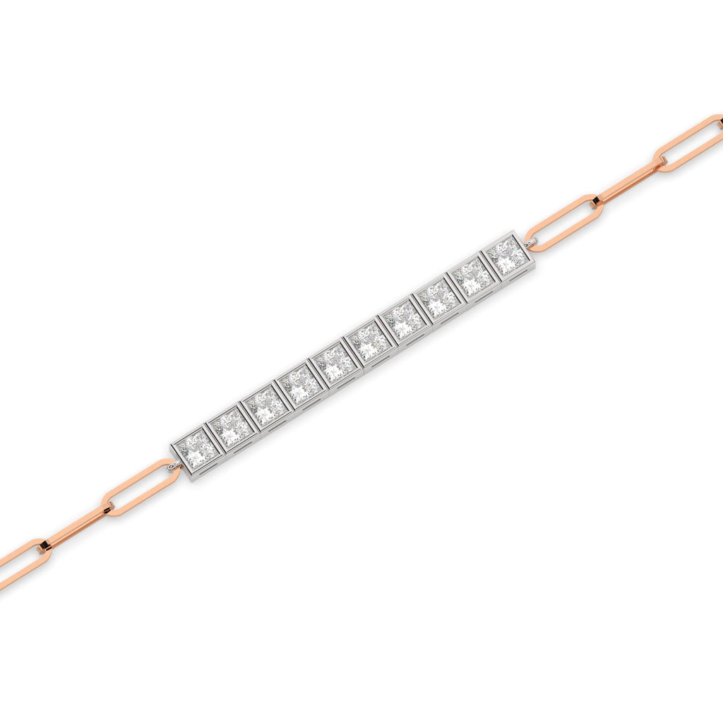 Diamond Paperclip Bracelet / 14k Gold Bezel Setting Princess Cut Bracelet / Dainty and Elegant Diamond Bracelet