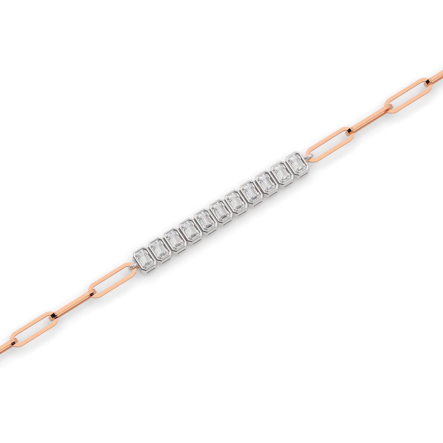 Diamond Paperclip Bracelet / 14k Gold Bezel Setting Emerald Cut Bracelet / Dainty and Elegant Diamond Bracelet