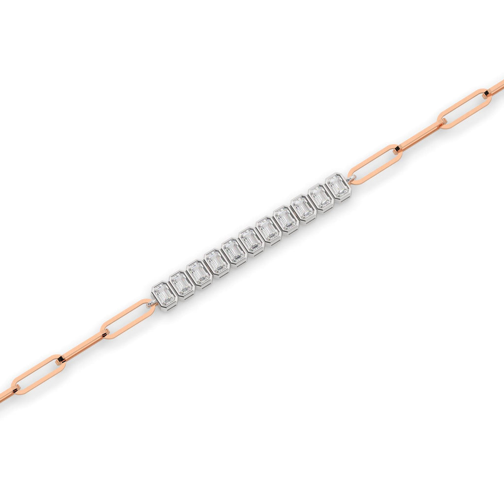 Diamond Paperclip Bracelet / 14k Gold Bezel Setting Emerald Cut Bracelet / Dainty and Elegant Diamond Bracelet