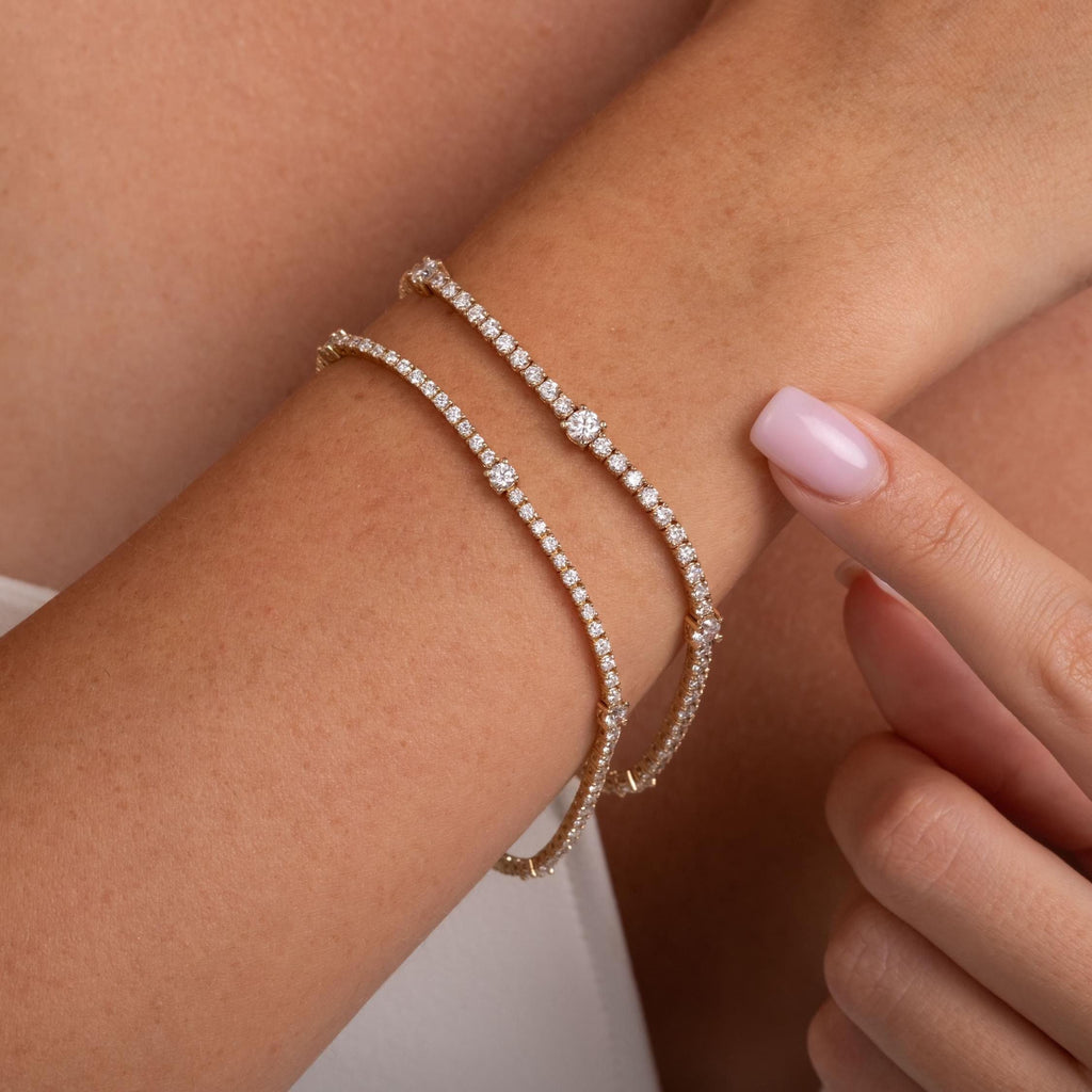 Diamond Station Tennis Bracelet / 14k Gold 4 Prong Setting Tennis Bracelet / Classic Tennis Bracelet / Lab and Natural Diamond Options