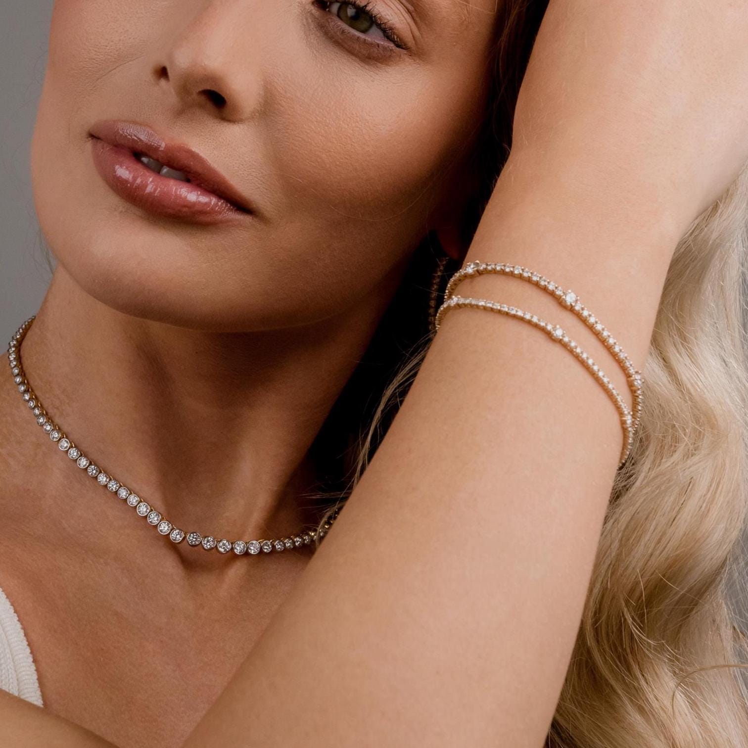 Diamond Station Tennis Bracelet / 14k Gold 4 Prong Setting Tennis Bracelet / Classic Tennis Bracelet / Lab and Natural Diamond Options