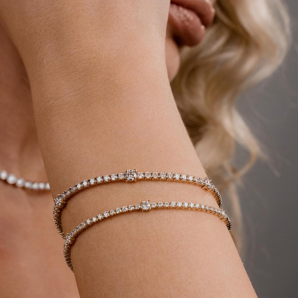 Diamond Station Tennis Bracelet / 14k Gold 4 Prong Setting Tennis Bracelet / Classic Tennis Bracelet / Lab and Natural Diamond Options