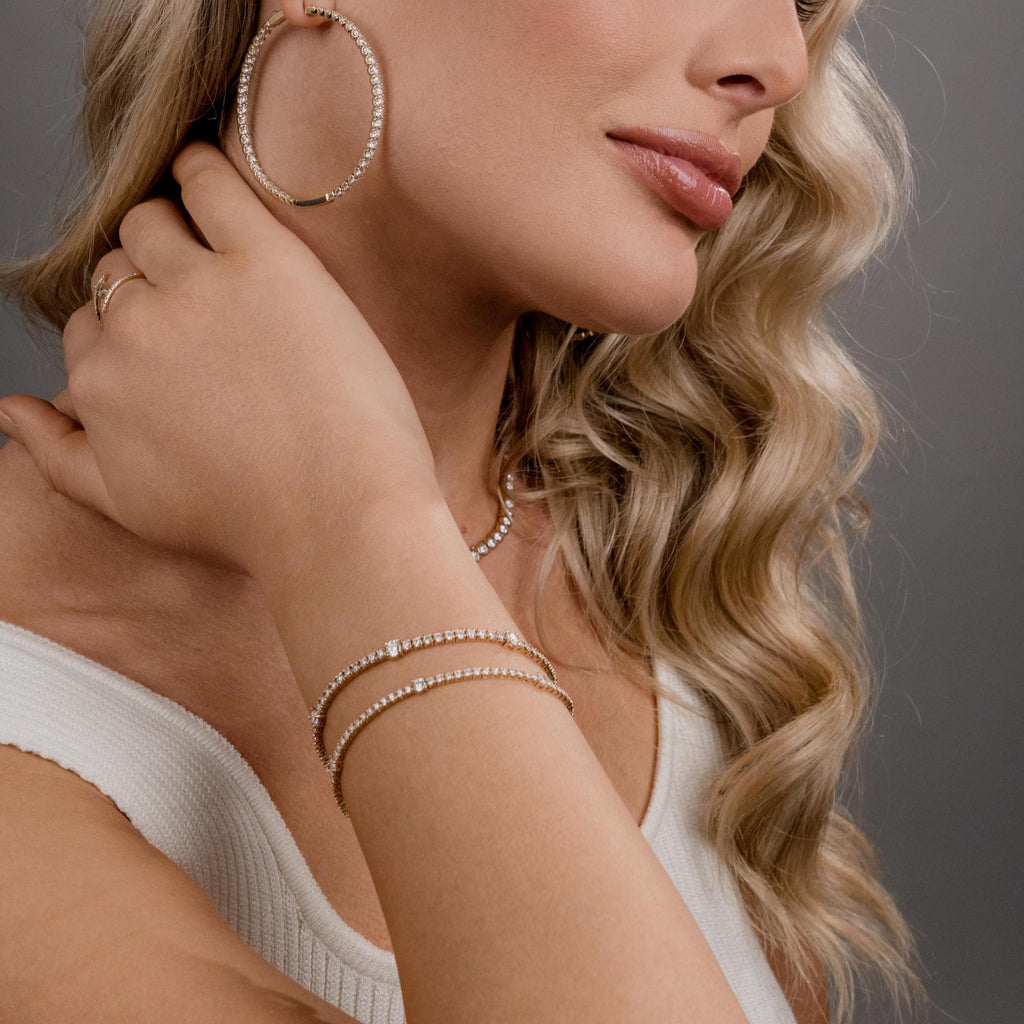 Diamond Station Tennis Bracelet / 14k Gold 4 Prong Setting Tennis Bracelet / Classic Tennis Bracelet / Lab and Natural Diamond Options