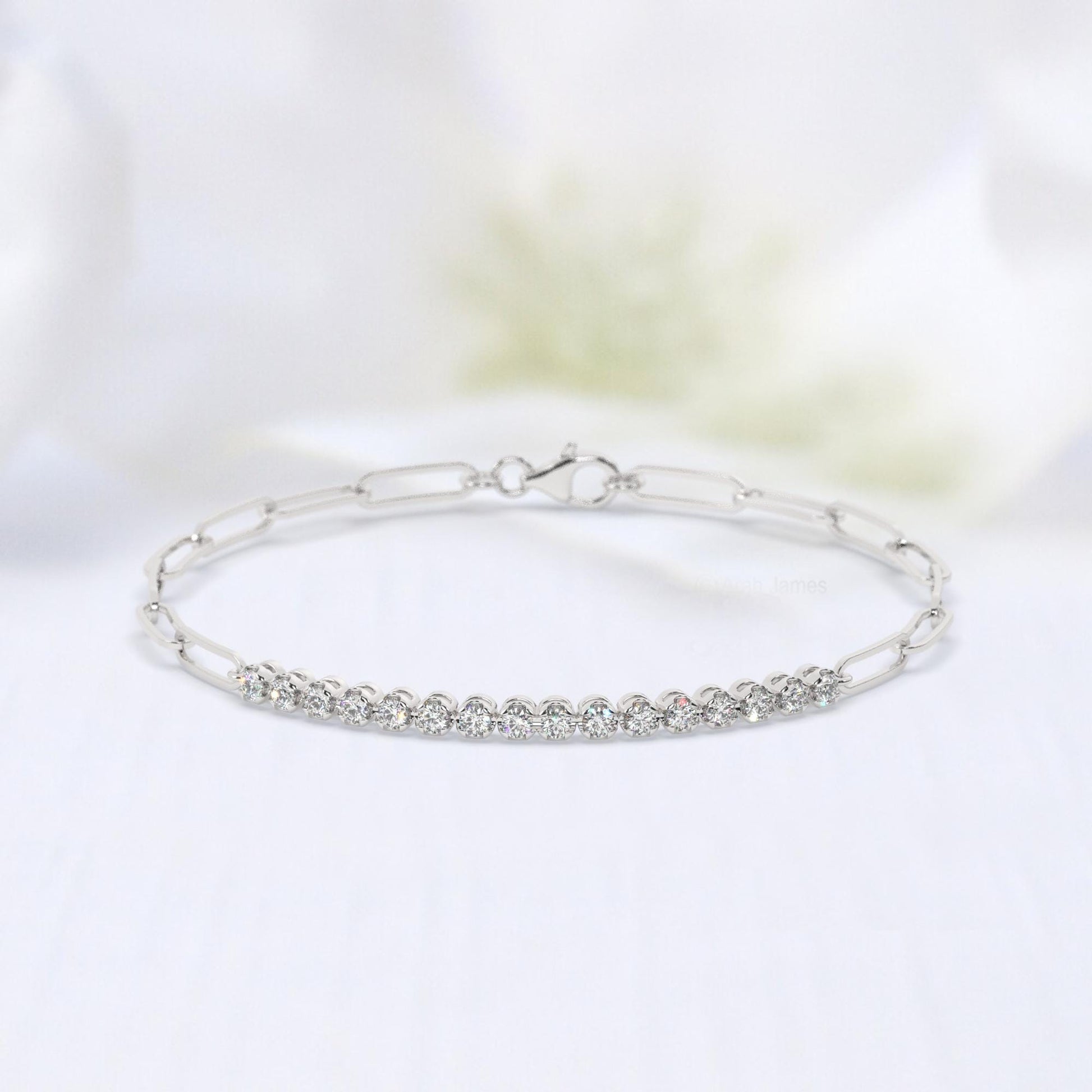 Crown Buttercup Tennis Paperclip Bracelet | 14k Gold | Moissanite or Diamond | Vintage-Inspired Chain Bracelet Gift for Her