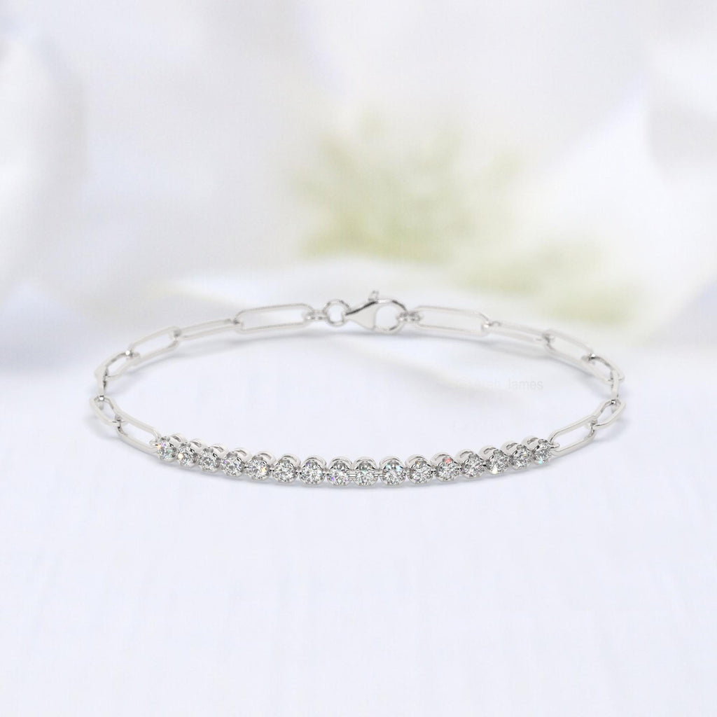 Crown Buttercup Tennis Paperclip Bracelet | 14k Gold | Moissanite or Diamond | Vintage-Inspired Chain Bracelet Gift for Her