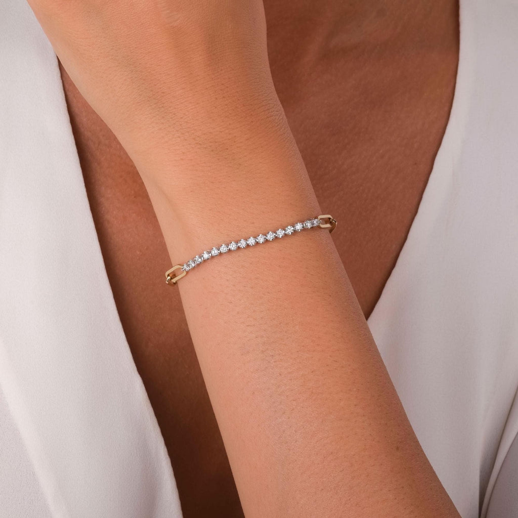 Crown Buttercup Tennis Paperclip Bracelet | 14k Gold | Moissanite or Diamond | Vintage-Inspired Chain Bracelet Gift for Her