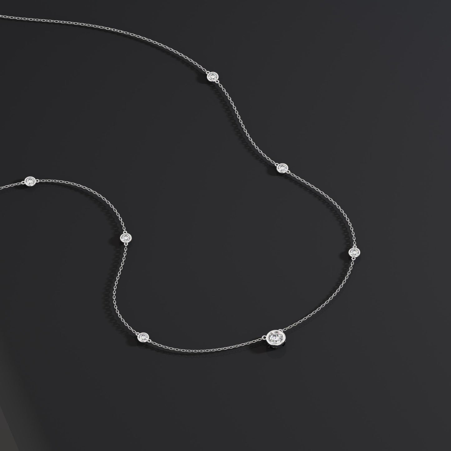 Modern Station Necklace with Statement Center | 14k Gold | Everyday Diamond Necklace | Gift for Wife or Girlfriend / Holiday jewelry gift