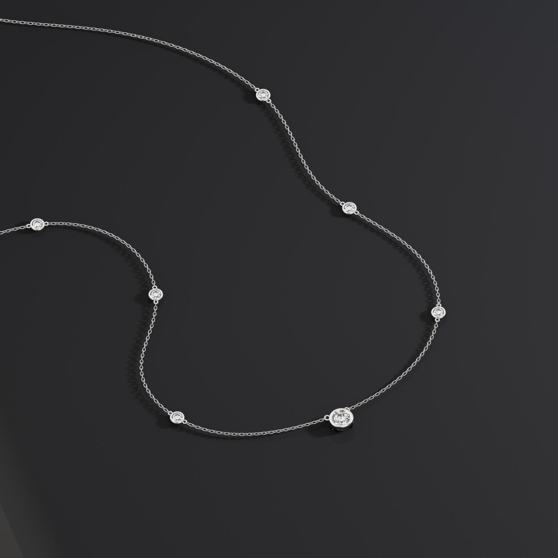 Modern Station Necklace with Statement Center | 14k Gold | Everyday Diamond Necklace | Gift for Wife or Girlfriend / Holiday jewelry gift